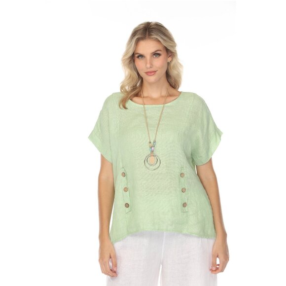 Mint Short Sleeves Top with Side Buttons - Picture 1 of 8
